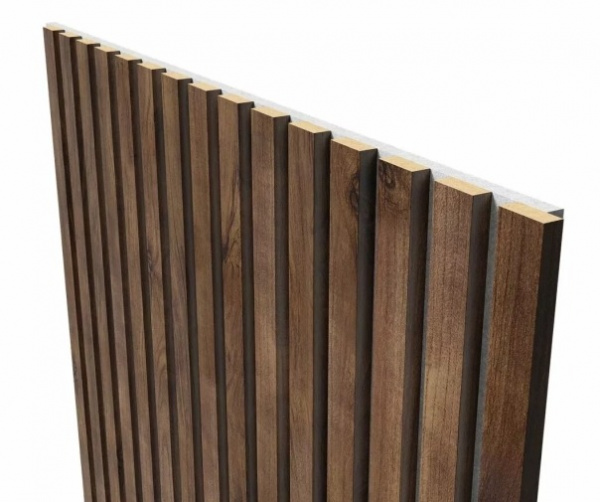 Акустическая панель, серый войлок, 2750х600х19мм, рейки МДФ дуб Старинный натуральный