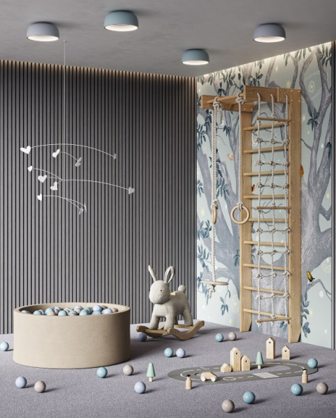 Акустическая панель, черный войлок, 2750х600х21мм, рейки МДФ, шпон дуб ардженто светло-серый